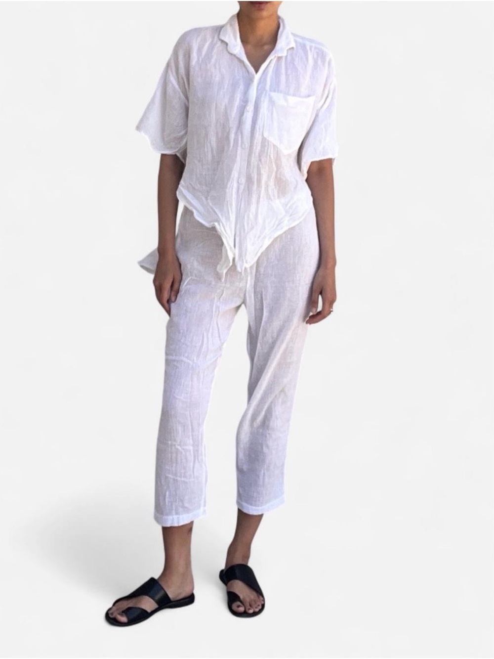 Women's White Lightweight Linen Crop Pants + Top. Sold as a set.